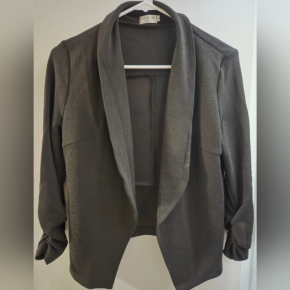 Women's Chic Black Open Front Blazer With 3/4 Sleeves